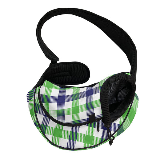 White Navy And Green Plaid Print Pet Sling Carrier