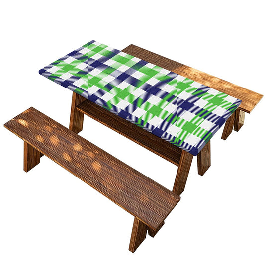 White Navy And Green Plaid Print Picnic Table Cover