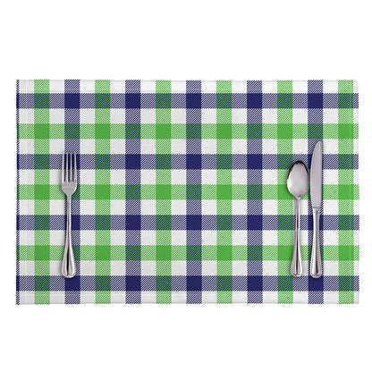 White Navy And Green Plaid Print Placemat