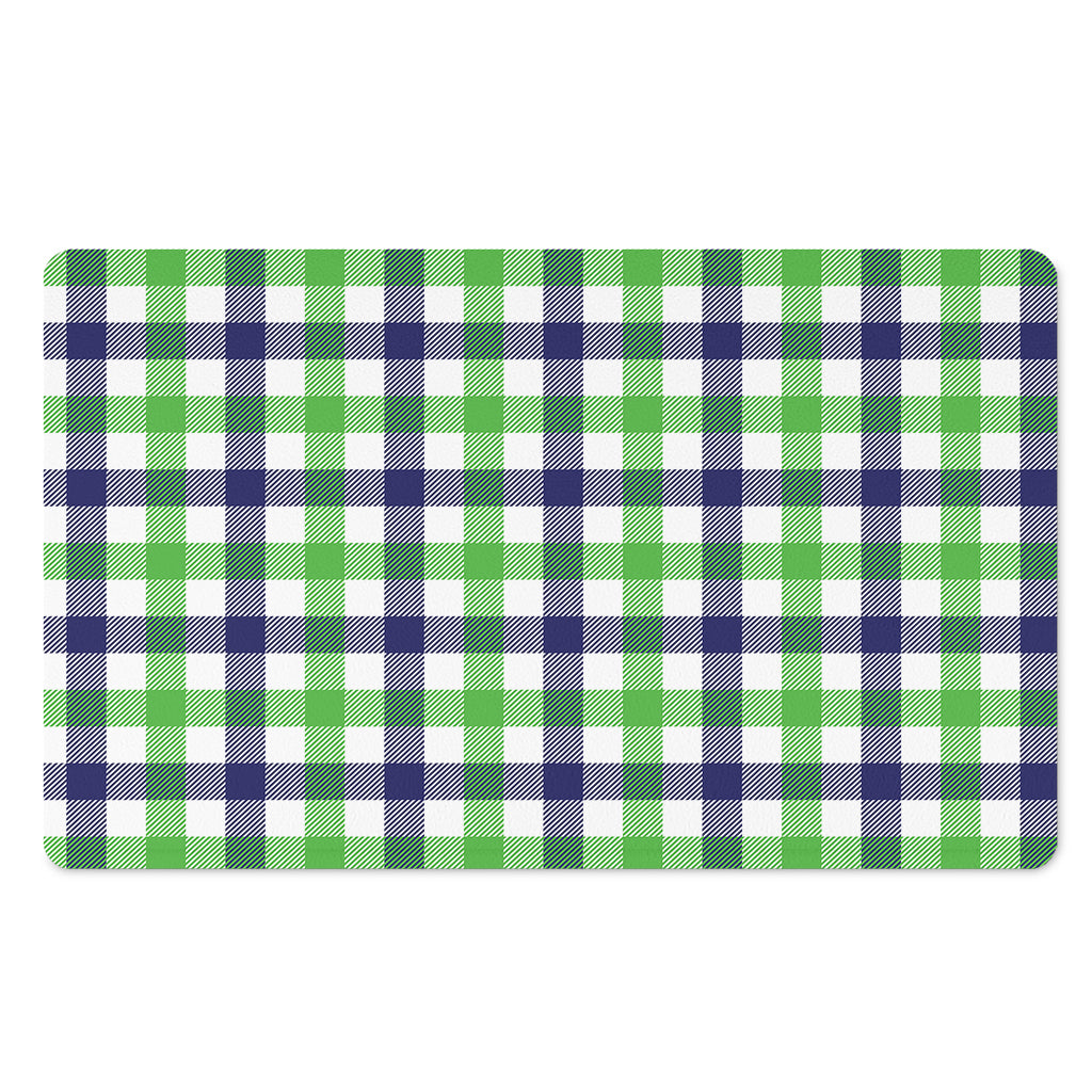 White Navy And Green Plaid Print Polyester Doormat