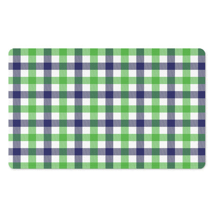 White Navy And Green Plaid Print Polyester Doormat