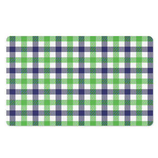 White Navy And Green Plaid Print Polyester Doormat