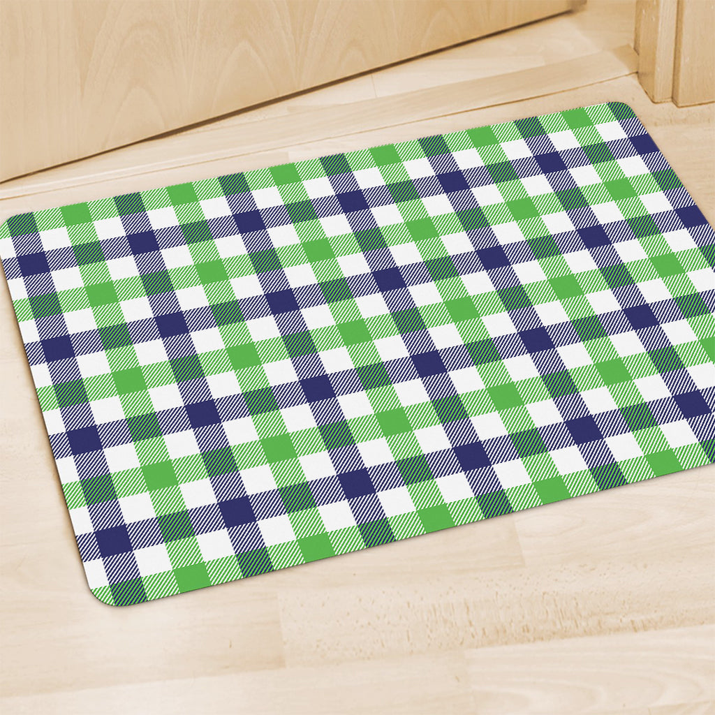 White Navy And Green Plaid Print Polyester Doormat