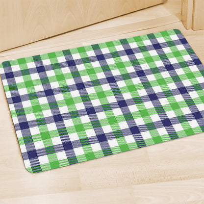 White Navy And Green Plaid Print Polyester Doormat