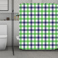 White Navy And Green Plaid Print Polyester Shower Curtain