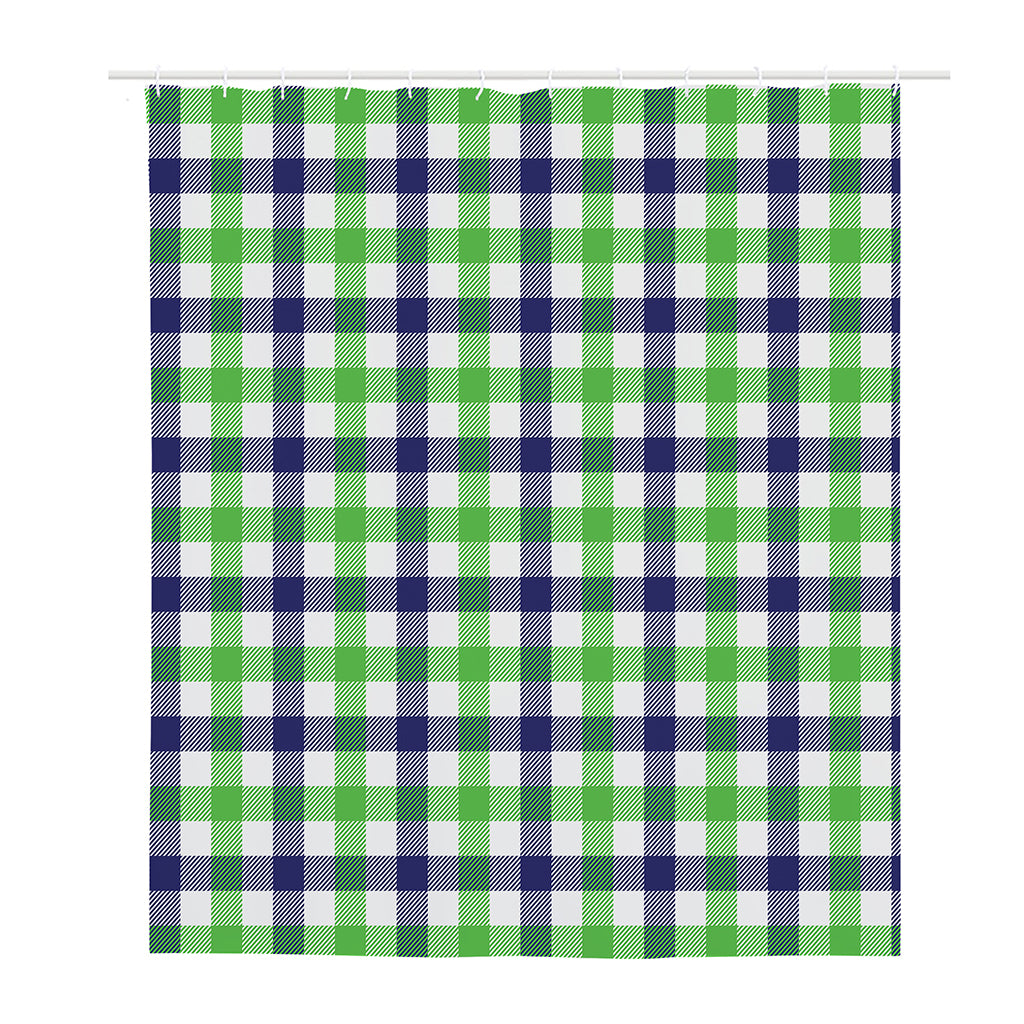 White Navy And Green Plaid Print Polyester Shower Curtain