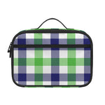 White Navy And Green Plaid Print Portable Lunch Bag