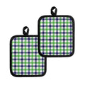 White Navy And Green Plaid Print Pot Holders