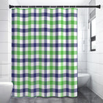 White Navy And Green Plaid Print Premium Shower Curtain