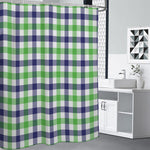 White Navy And Green Plaid Print Premium Shower Curtain