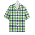 White Navy And Green Plaid Print Rayon Hawaiian Shirt