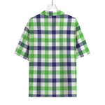 White Navy And Green Plaid Print Rayon Hawaiian Shirt