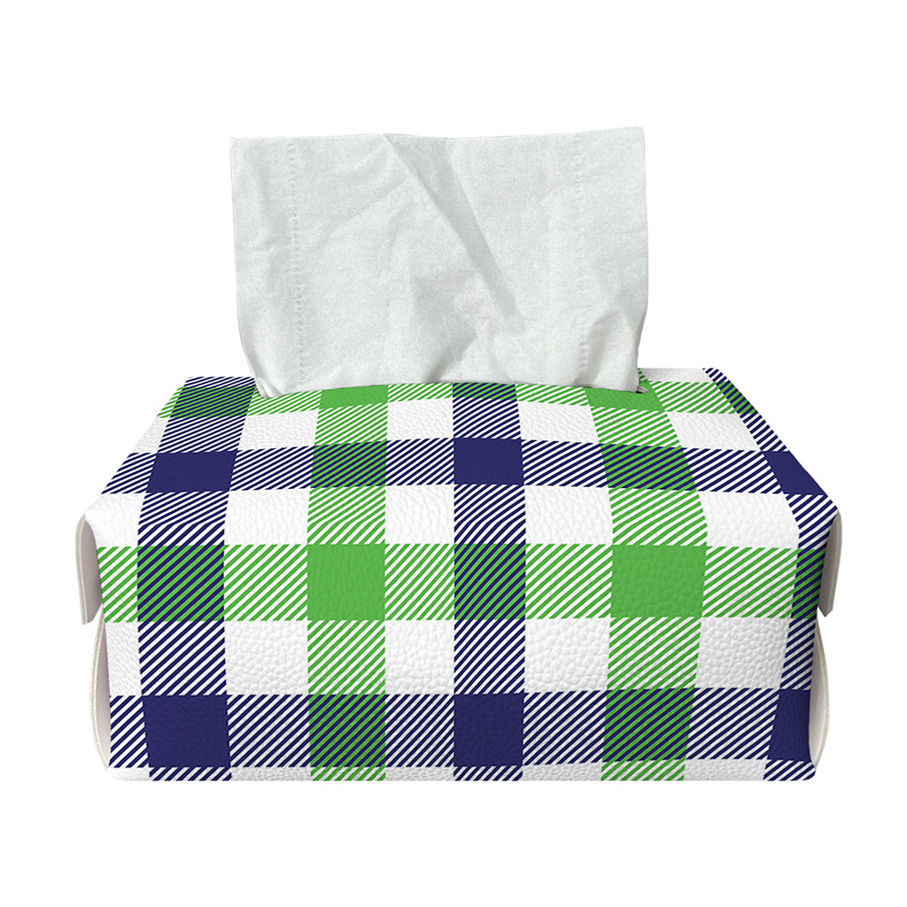 White Navy And Green Plaid Print Rectangle Tissue Box Cover