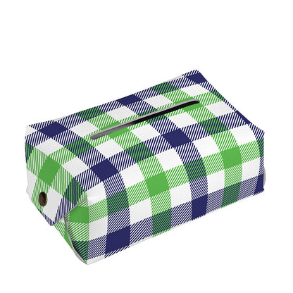 White Navy And Green Plaid Print Rectangle Tissue Box Cover