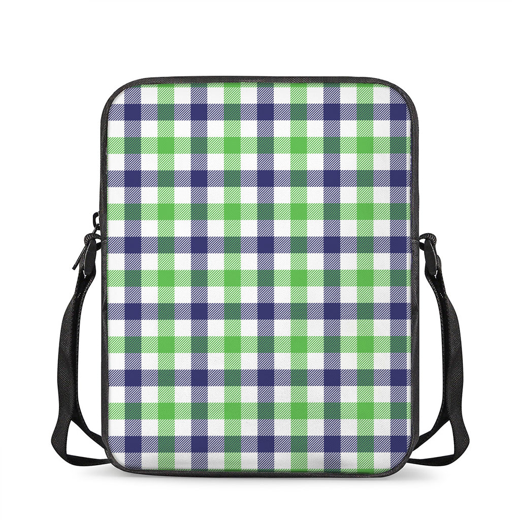 White Navy And Green Plaid Print Rectangular Crossbody Bag