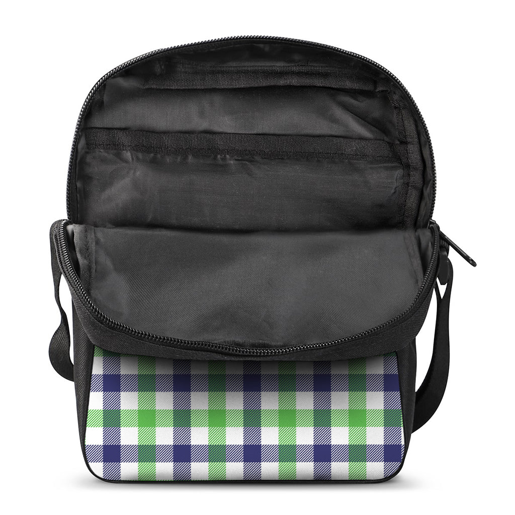 White Navy And Green Plaid Print Rectangular Crossbody Bag