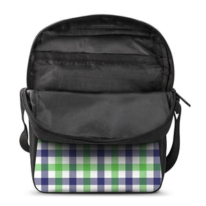 White Navy And Green Plaid Print Rectangular Crossbody Bag