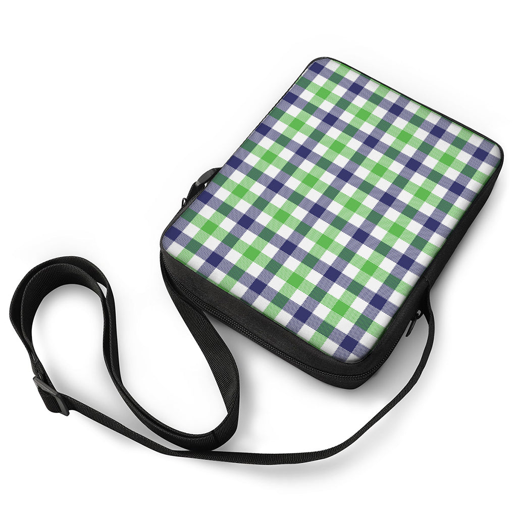 White Navy And Green Plaid Print Rectangular Crossbody Bag