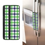 White Navy And Green Plaid Print Refrigerator Handle Covers