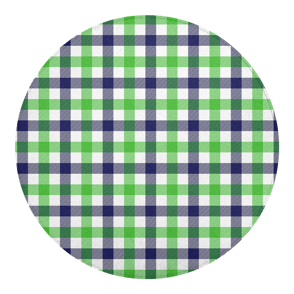 White Navy And Green Plaid Print Round Blanket