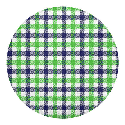 White Navy And Green Plaid Print Round Blanket