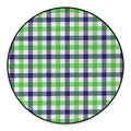 White Navy And Green Plaid Print Round Floor Mat