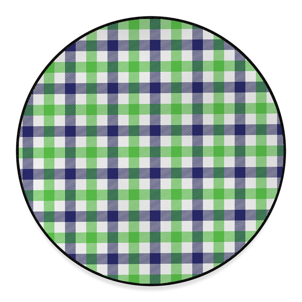 White Navy And Green Plaid Print Round Floor Mat