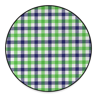 White Navy And Green Plaid Print Round Floor Mat