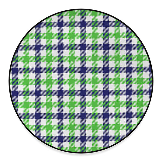 White Navy And Green Plaid Print Round Floor Mat