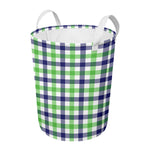 White Navy And Green Plaid Print Round Laundry Basket