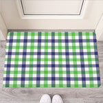 White Navy And Green Plaid Print Rubber Doormat