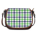 White Navy And Green Plaid Print Saddle Bag