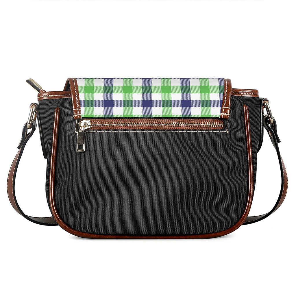 White Navy And Green Plaid Print Saddle Bag