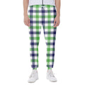 White Navy And Green Plaid Print Joggers