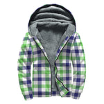 White Navy And Green Plaid Print Sherpa Lined Zip Up Hoodie