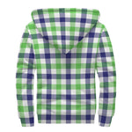 White Navy And Green Plaid Print Sherpa Lined Zip Up Hoodie