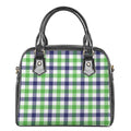 White Navy And Green Plaid Print Shoulder Handbag