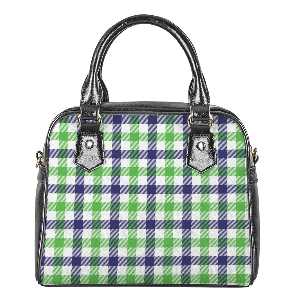 White Navy And Green Plaid Print Shoulder Handbag