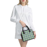 White Navy And Green Plaid Print Shoulder Handbag