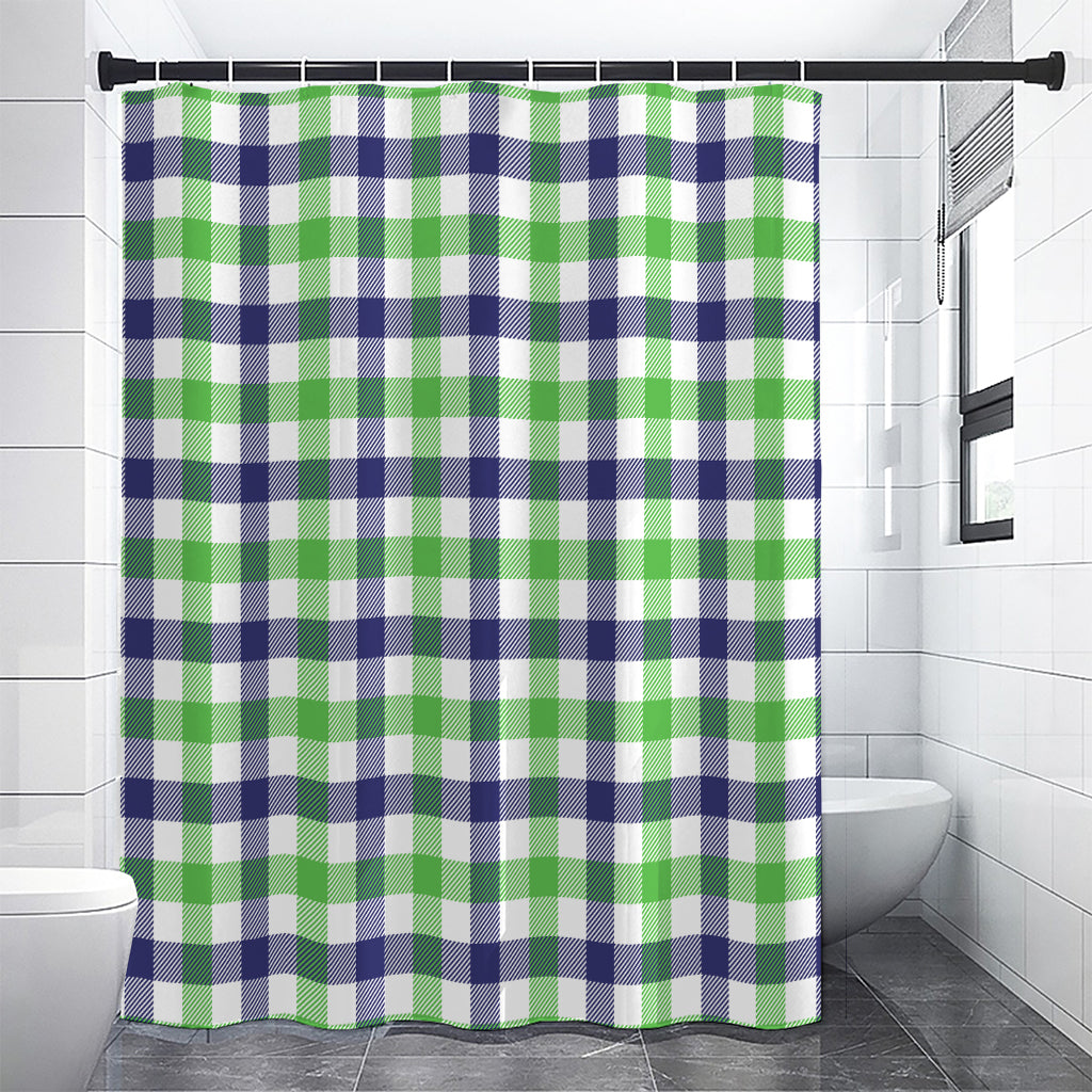 White Navy And Green Plaid Print Shower Curtain
