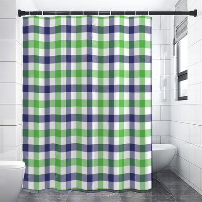 White Navy And Green Plaid Print Shower Curtain
