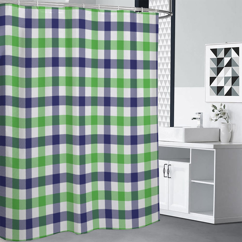 White Navy And Green Plaid Print Shower Curtain
