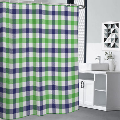 White Navy And Green Plaid Print Shower Curtain