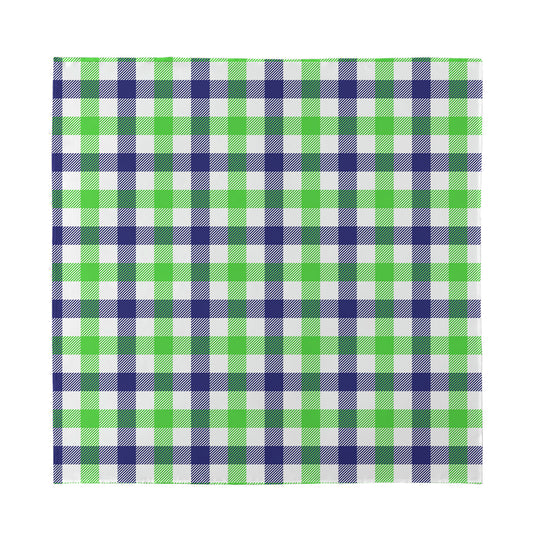 White Navy And Green Plaid Print Silk Bandana