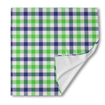 White Navy And Green Plaid Print Silk Bandana