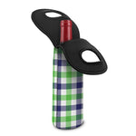 White Navy And Green Plaid Print Single Neoprene Wine Tote