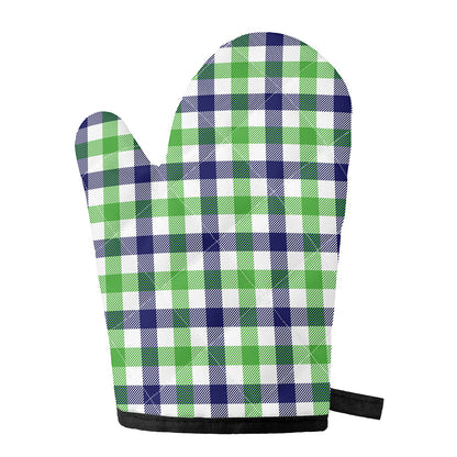 White Navy And Green Plaid Print Single Oven Mitt