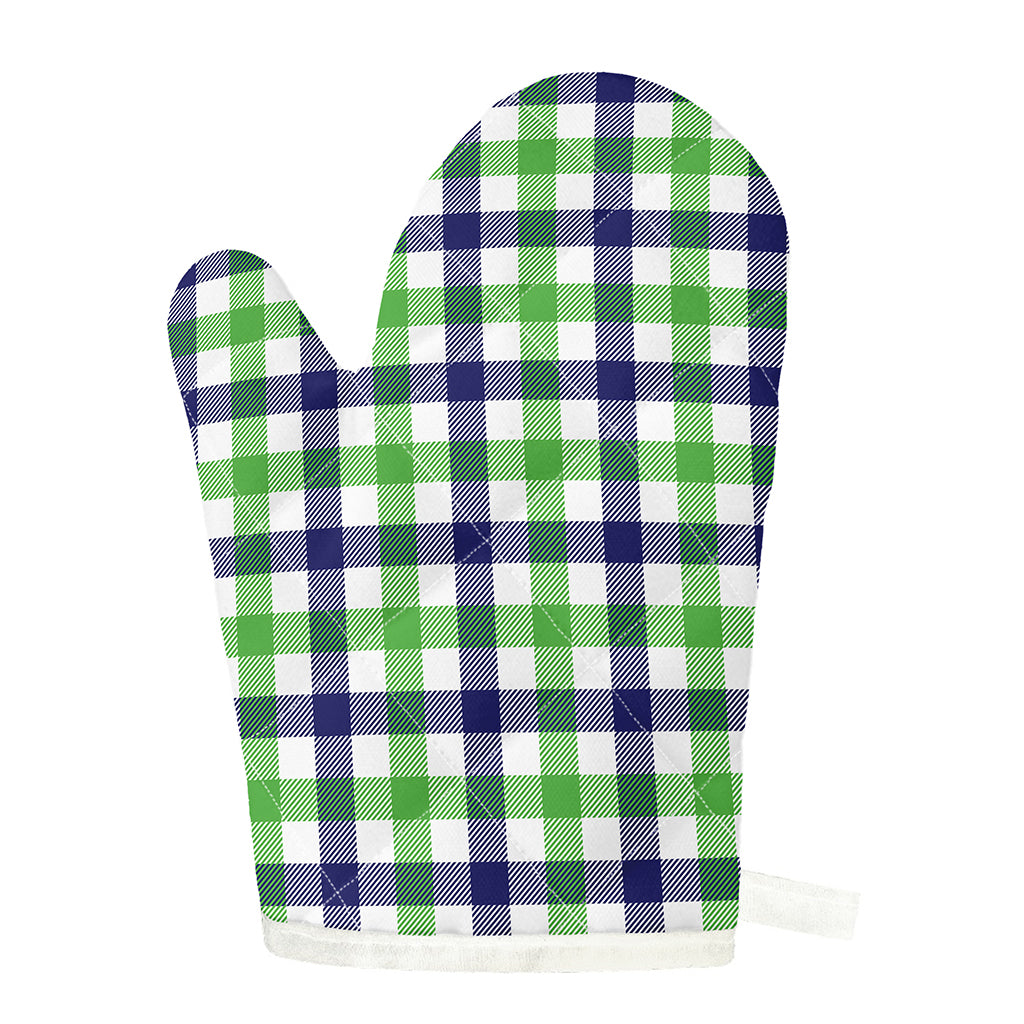 White Navy And Green Plaid Print Single Oven Mitt