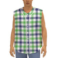 White Navy And Green Plaid Print Sleeveless Baseball Jersey