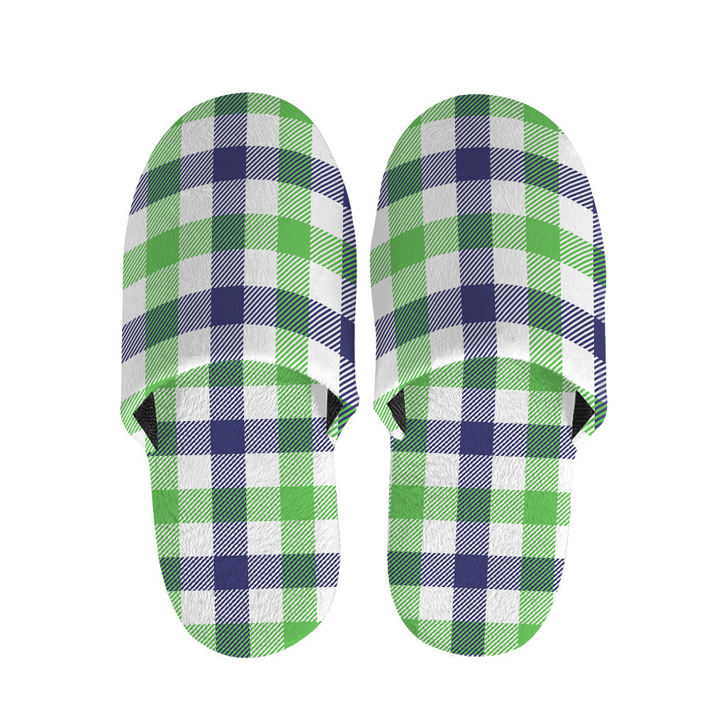 White Navy And Green Plaid Print Slippers